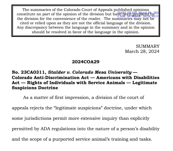 Stalder v. Colorado Mesa University sets Important Precedent!